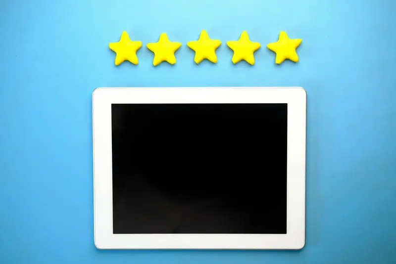 Five star review sign representing customer feedback