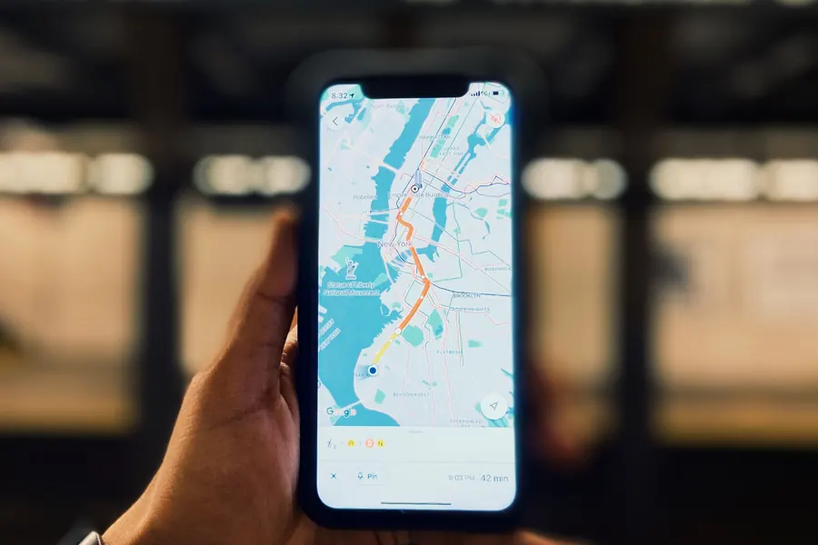 Smartphone showing a map route for local directions