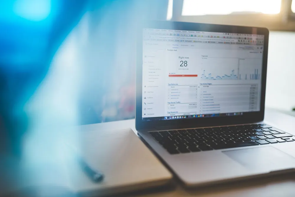 SEO analytics dashboard on a laptop